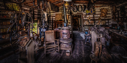 Fine art photograph of a saddlery in the Nevada City MT Ghost Town.